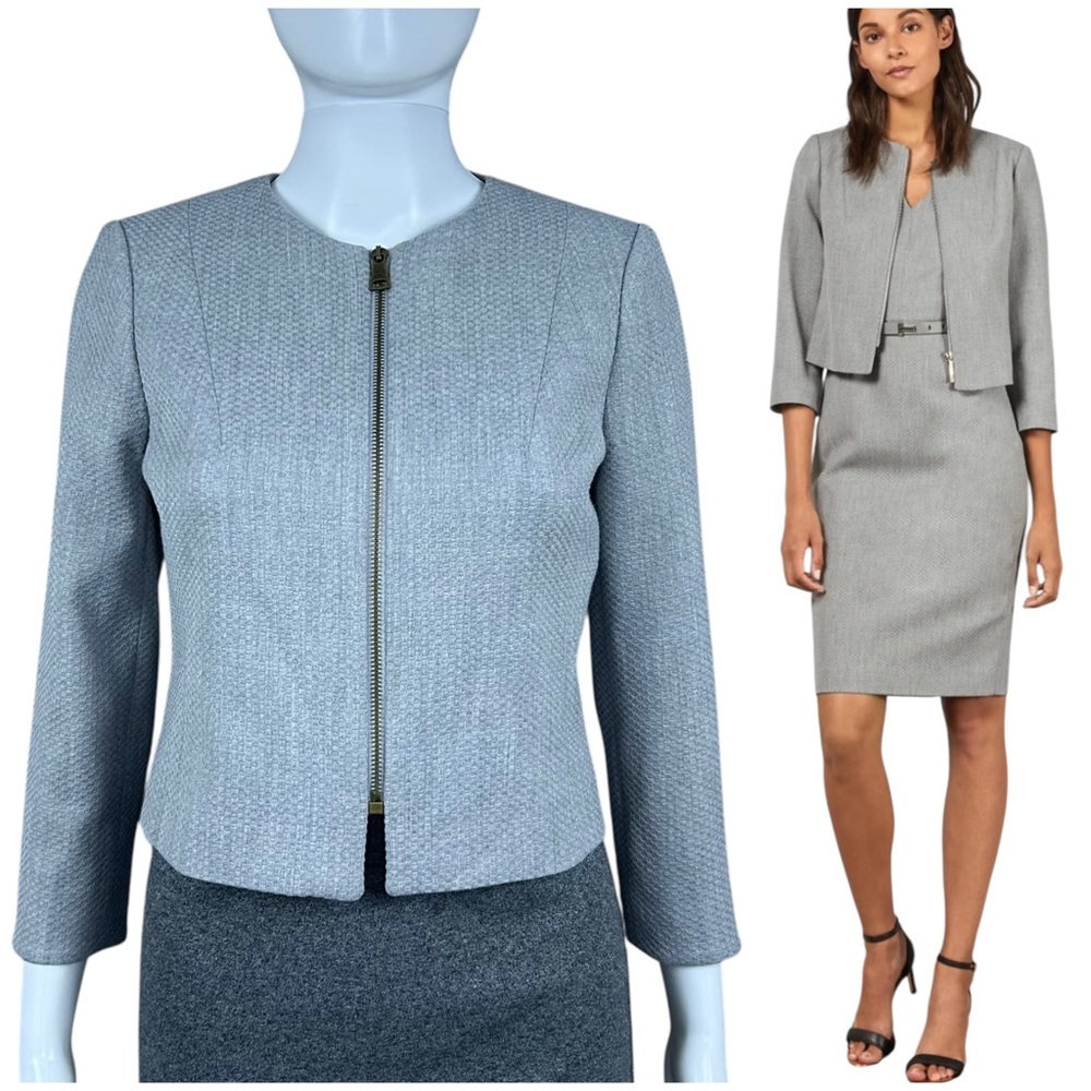 Ted Baker Micah Cropped Textured Zip-Front Jacket Blazer Preppy Career US Sz 2